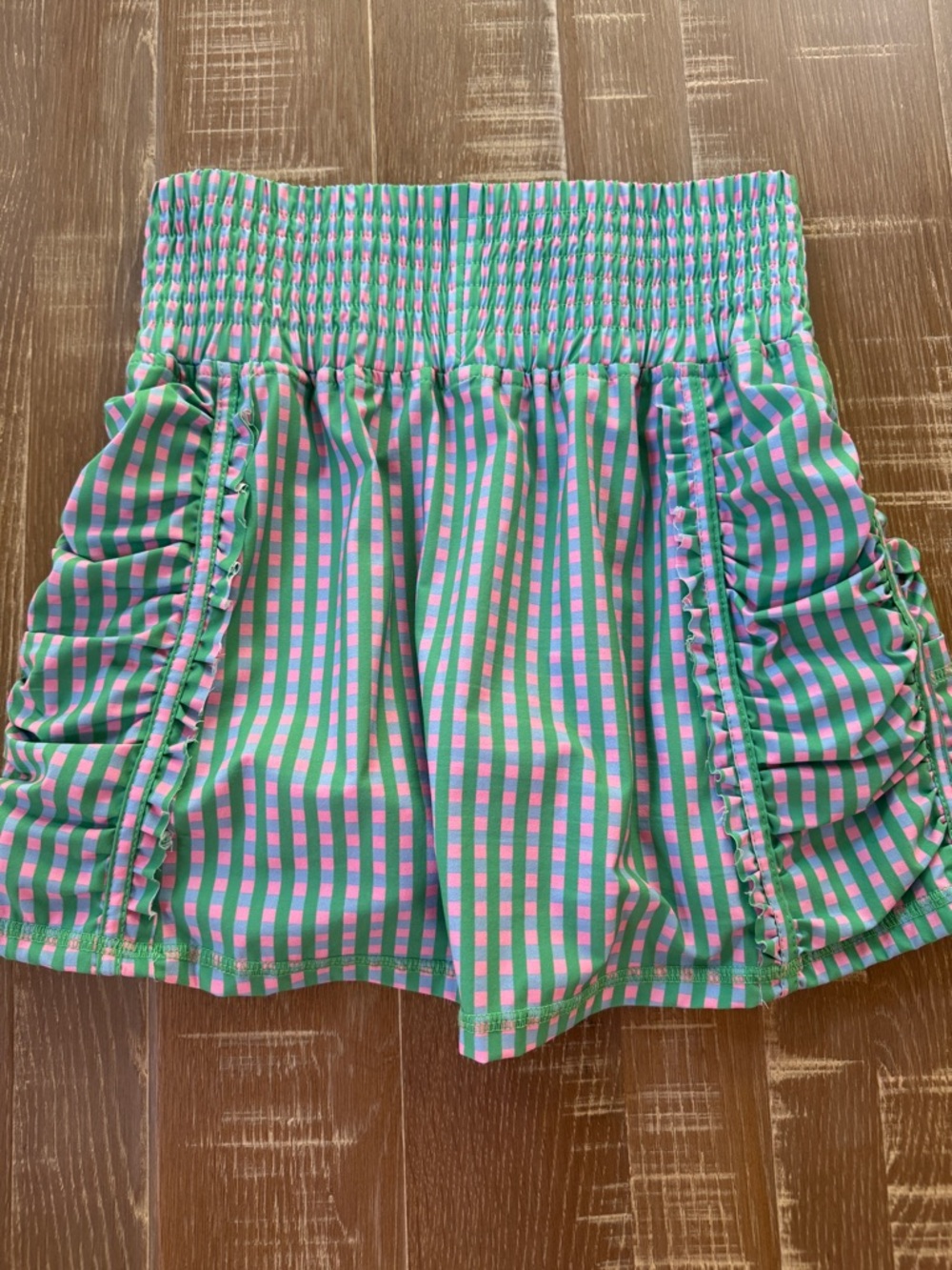 The Bubble Pink and Green Gingham Smocked Tennis Golf Skirt S